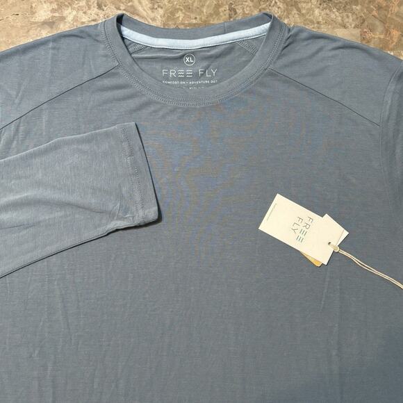 Free Fly Shirt Mens XL Blue Long Sleeve Crew Soft Bamboo UPF Hiking Stretch NEW - Picture 1 of 9